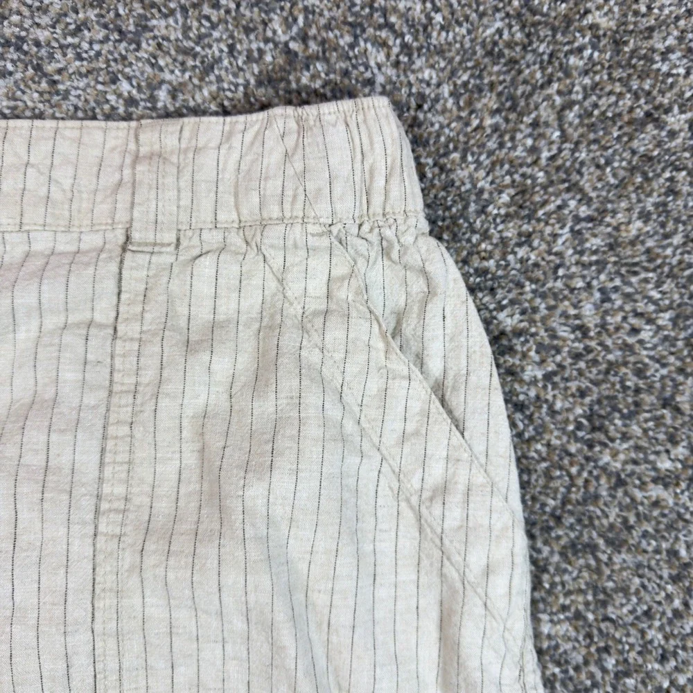 Lane Bryant‎ Pinstripe Linen Blend Shorts Beige Plus Size 22/24 Drawstring Waist